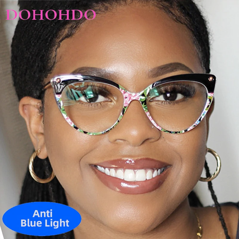 

TR90 Fashion Cat Eye Metal Leg Women's Eyeglasses Luxury Brand Man Punk Design Computer Games Optical Anti-Blue Lightg Glasses