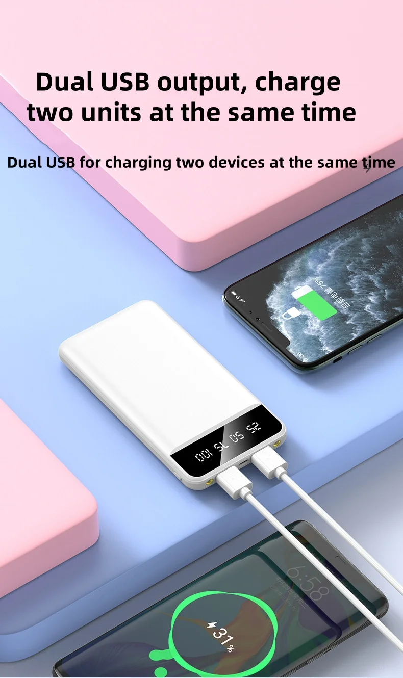 20000mAh 10W Power Bank Fast Charging High Capacity Digital Display Power Bank For iPhone Samsung Huawei 10W Powerbank