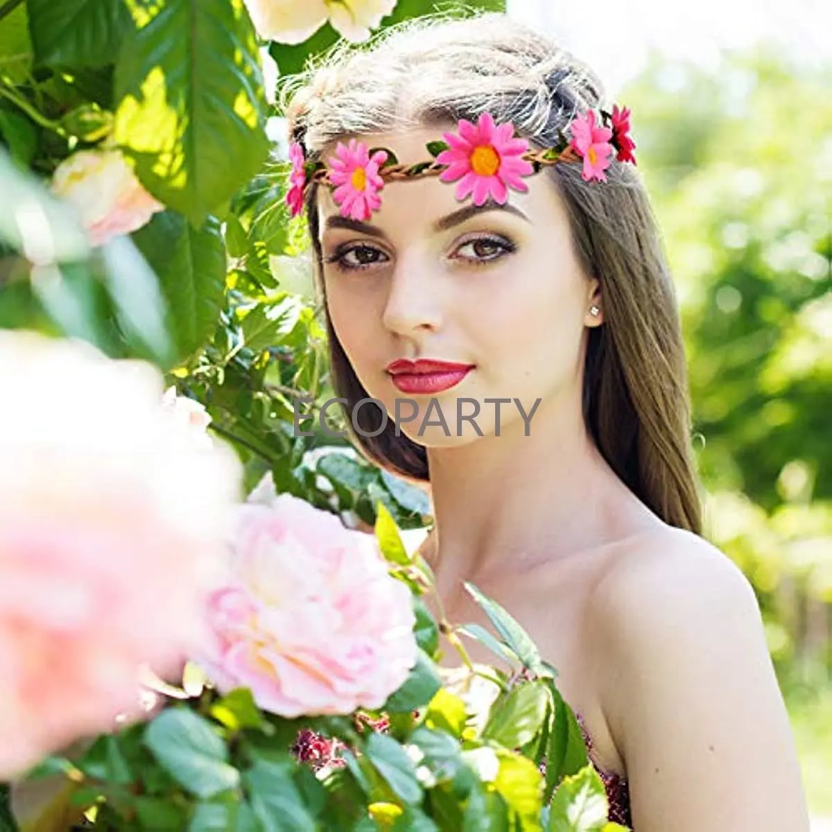 Conjunto de accesorios Hippie para mujer, collar de cuentas con signo de la paz, diadema de corona de flores, gafas de sol Hippie, disfraz de fiesta, 3 piezas