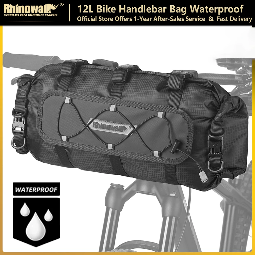 Rhinowalk Bicycle Handlebar Bag 12L Waterproof Bikepacking Harness Mounts Detachable Front Bag Luggage Storage Fit MTB Road Bike