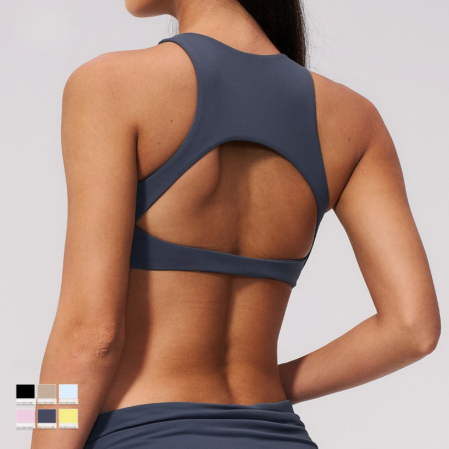 Women Naked Sports Bra Hollow Out Back Shock-absorbing Push Up Tank Top Quick Drying Solid Color Fitness Running Yoga Underwear