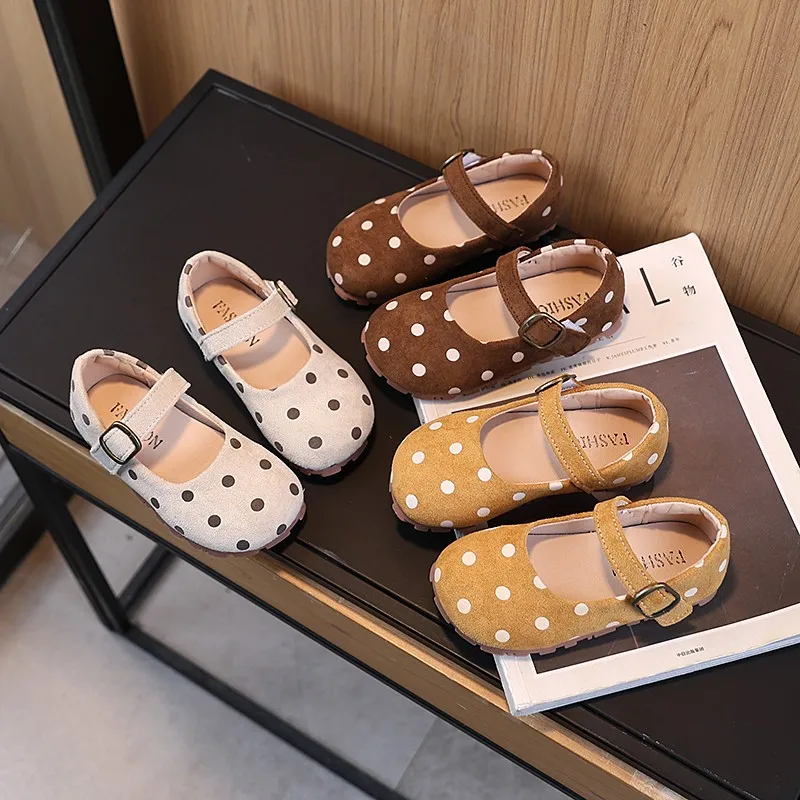 

Spring Girl's Casual Shoes Polka Dot Hook-loop Cute Daily Kid's Flat Shoe Three Colors Anti-slip Light Comfy Chic Children Shoes