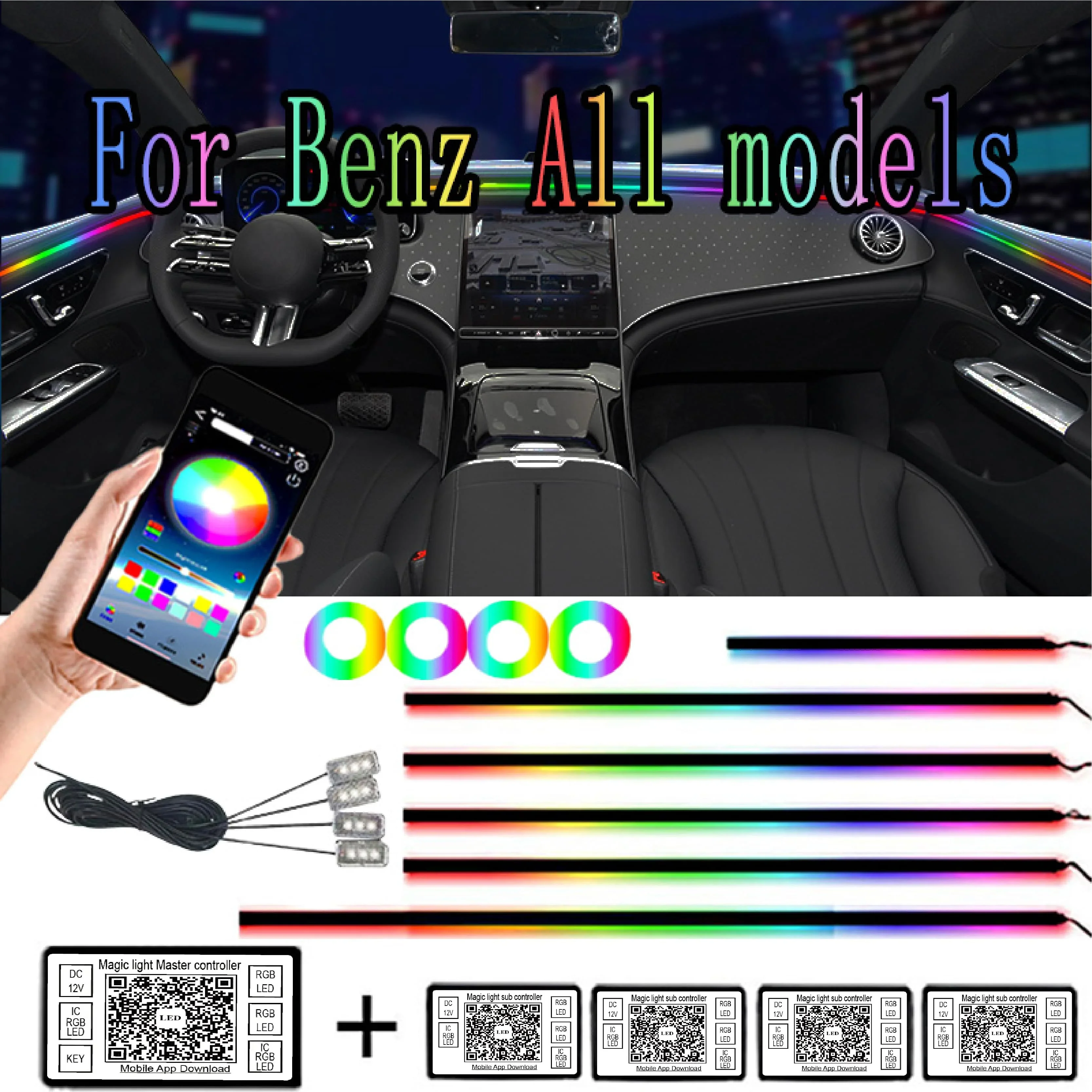 

18 in1 Car Ambient Lights 64 RGB Acrylic Optic Car Decoration Atmosphere Acrylic Light For Mercedes Benz A B C E G ML S CLK CL 3