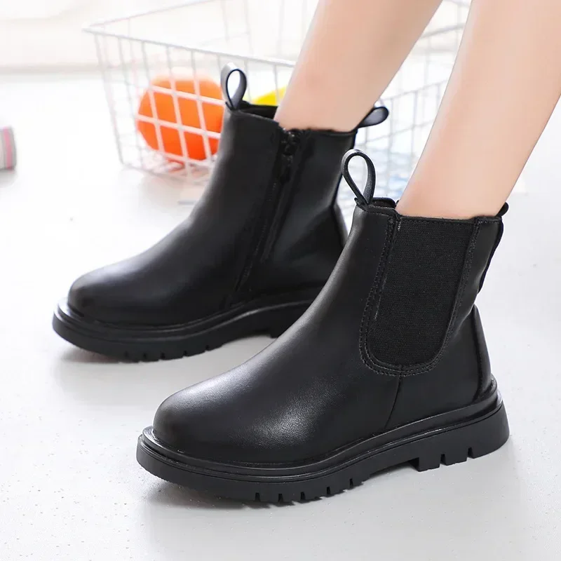 Children's Martin Boots Autumn and Winter New Casual Solid Color Middle and Big Children's Leather Boots Soft Sole Single Boots