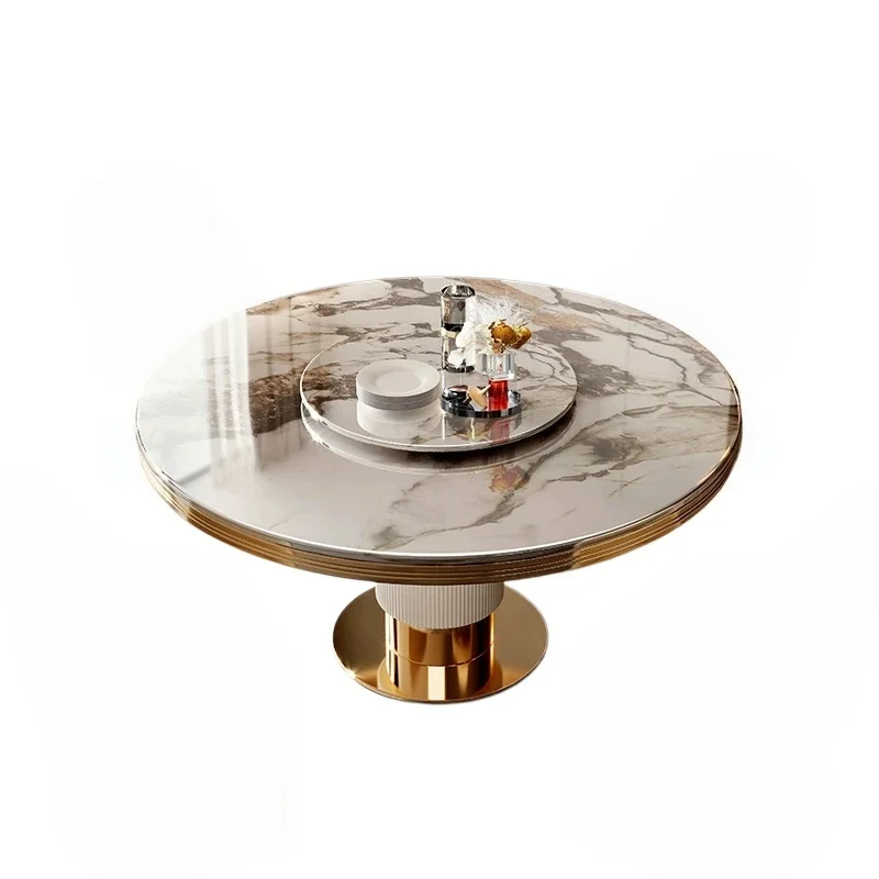 Elegant Light Luxury Marble Dining Table Set with Lazy Susan Round Dinner Table for Villa Home Fits Small & Large Living Spaces