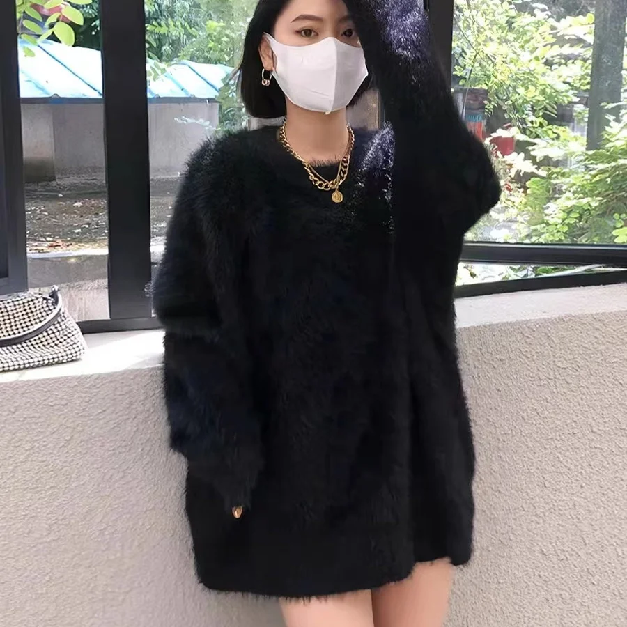 New Lazy Style Soft Mohair Mint Green Loose Sweater Autumn Winter Women O Neck Thick Warm Knitted Oversized Female Pullovers