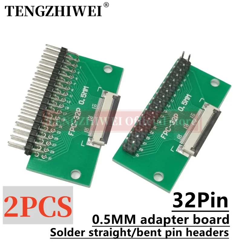 2 Stuks Ffc/Fpc Adapter Board 0.5Mm-32P Tot 2.54Mm Gelaste 0.5Mm-32P Flip-Top Connector Gelaste Rechte En Gebogen Pin Headers