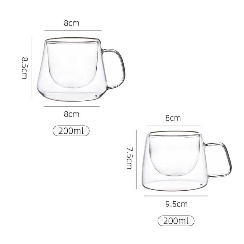 2pcs 200ml Double Wall Glass Coffee Mug Heat-resistant Espresso Cup Thermo Insulated Cup Tea Water Drinkware Oats Container