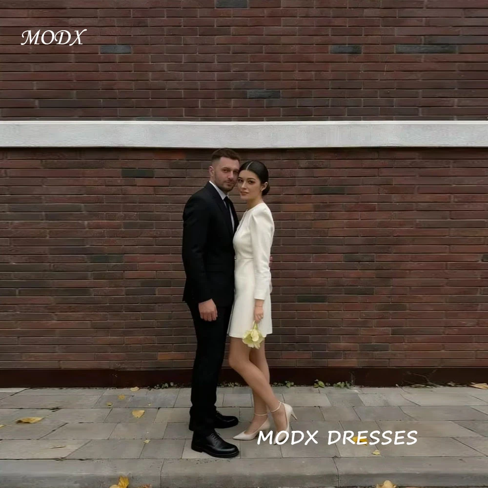 

MODX Customized Short Wedding Dresses for Bride Buttons Long Sleeves Simple Civil Bridal Gown Romantic Prom Party Wedding Wear