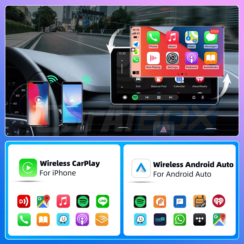 Caraibox Wired Carplay ou Android Auto para Sem Fio 2in 1 Adaptador, Play e Plug para VW, Benz, Audi, Mazda, Nissan, Peugeot, Original