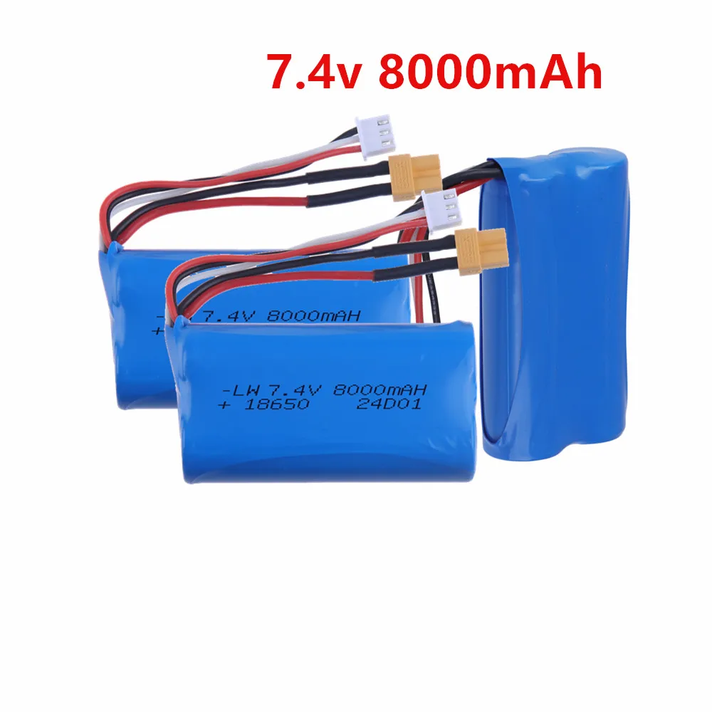 7.4V 18650 XT30 Plug 8000mah Li-ion Battery and Balance Charger For Huina 580550 583 582 RC Cars Drone spare parts toys Battery