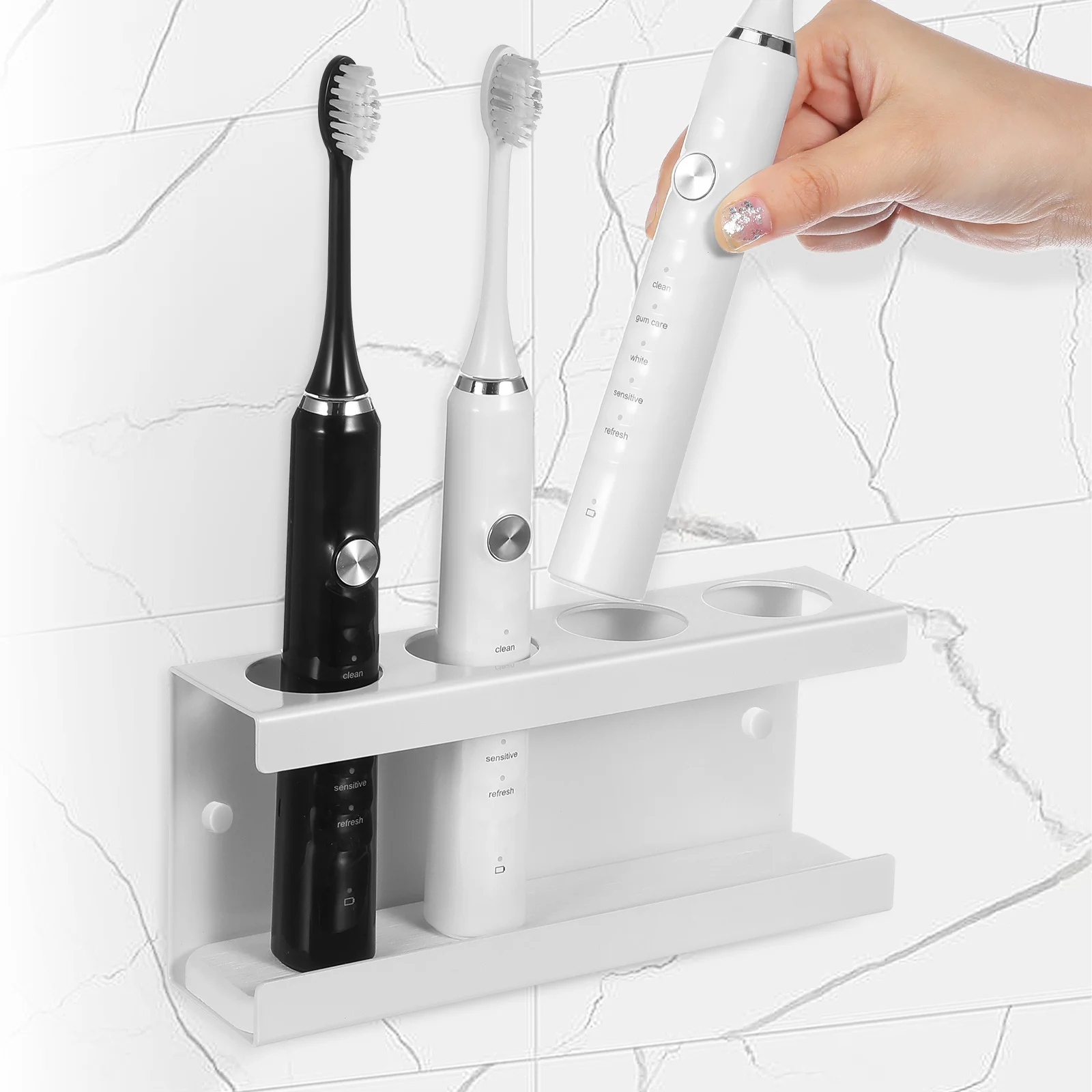 

Wall Mount Electric Toothbrush Holder for Bathroom 4 Slots Stainless Steel Toothbrush Organizer Toothpaste Rack Space Saving