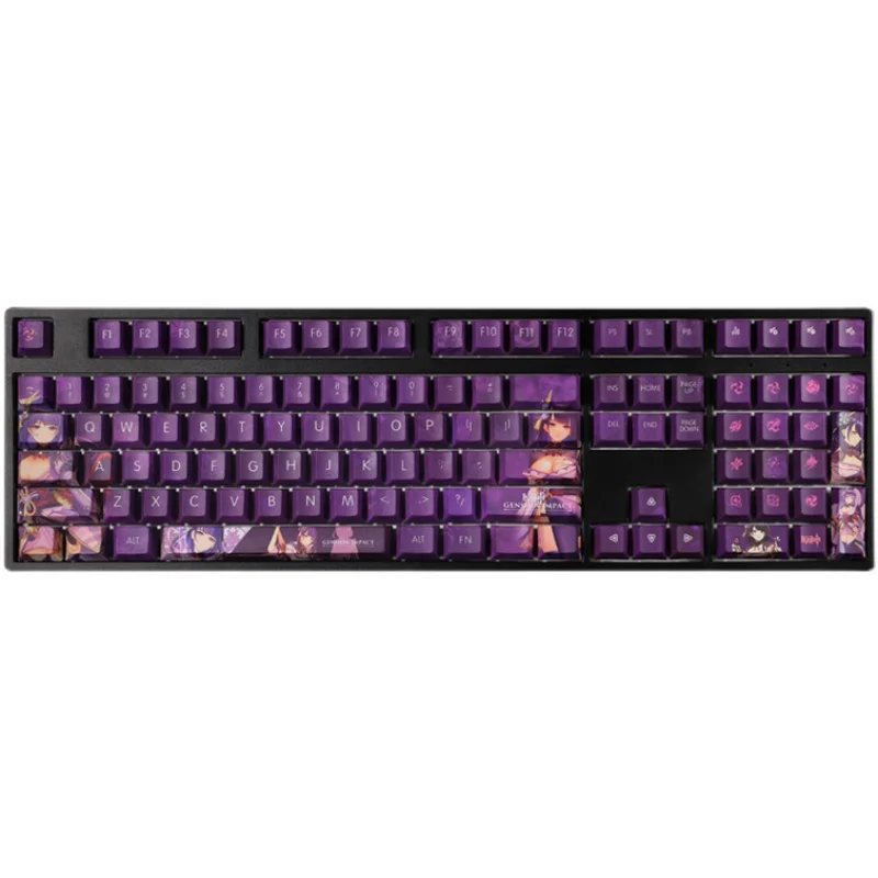 108 teclas/conjunto genshin impacto raiden shogun tema pbt teclas para teclado mecânico anime japonês jogo design personalizado bonito menina