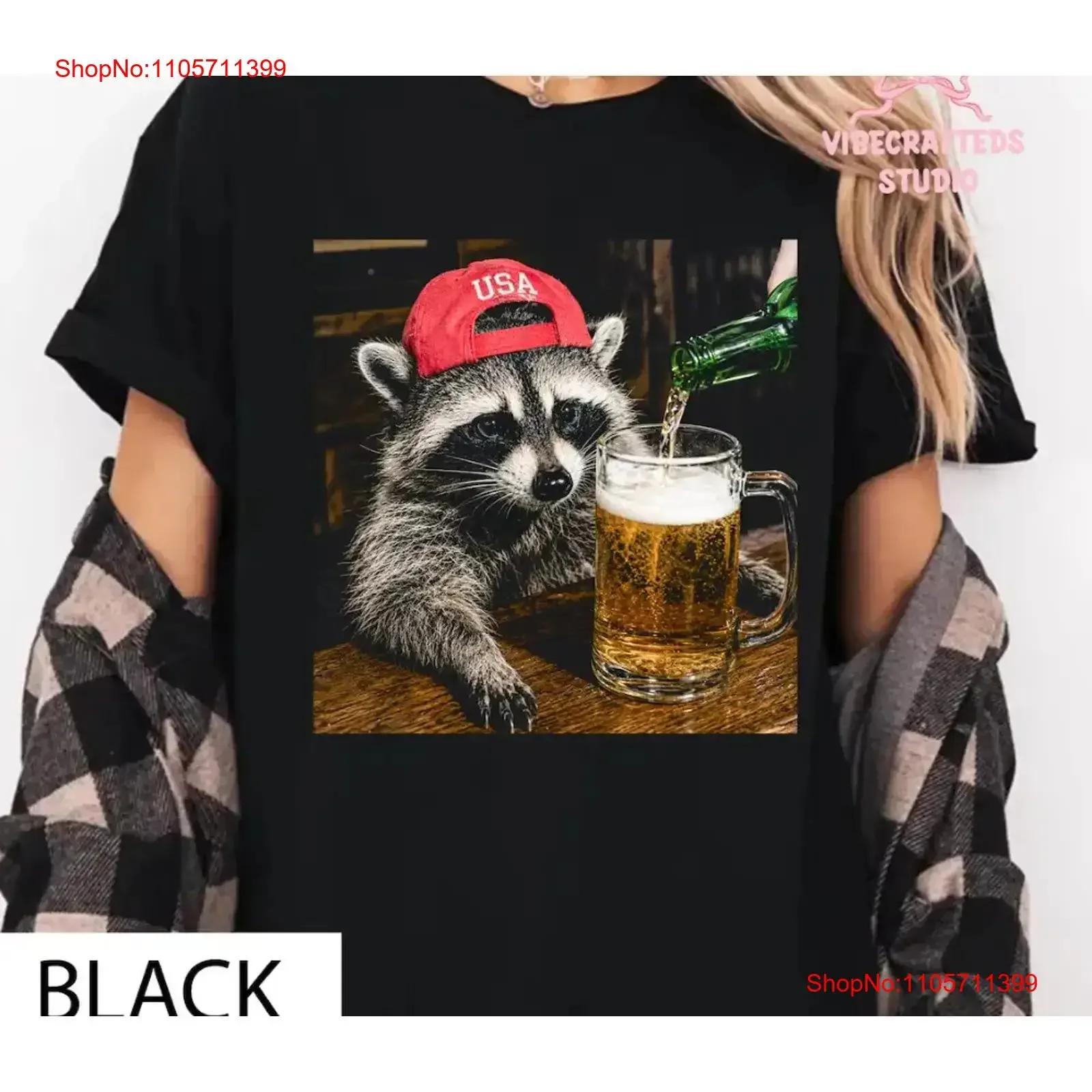 Funny Raccoon Beer T Shirt Patriotic USA Drunk Trash Panda long or short sleeves vintage Washed Slightly Soft Unisex streetwear