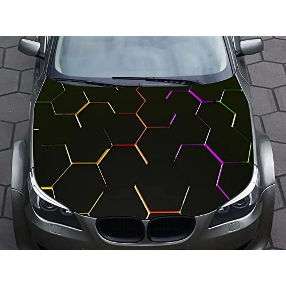 Hexagon Mosaic Black Neon Gradient Honeycomb for SUV Van Pickup Truck Hood Wrap Vinyl Graphic Decal (Type2)