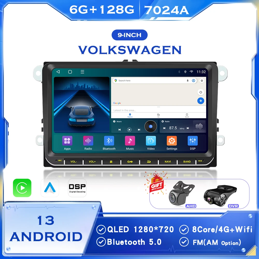 

BINHGFAN 9-Inch Car Stereo Wireless Carplay Octa Core Android 4g Volkswagen Skoda Seat Passat