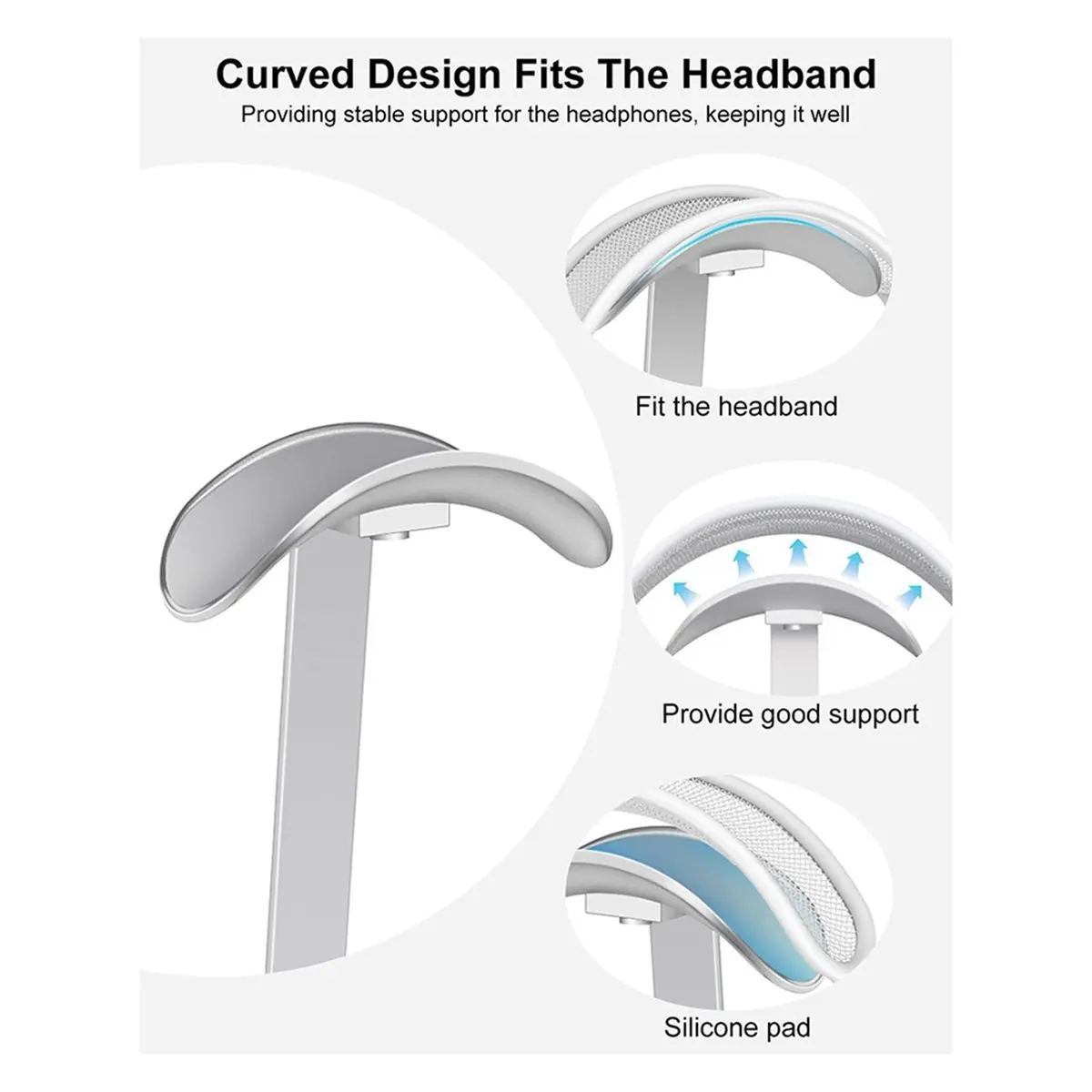 plplp Headset Holder with Aluminum Supporting Rod Heavy Base Desk Stand Headphones Support Holder with Wireless Charging Black