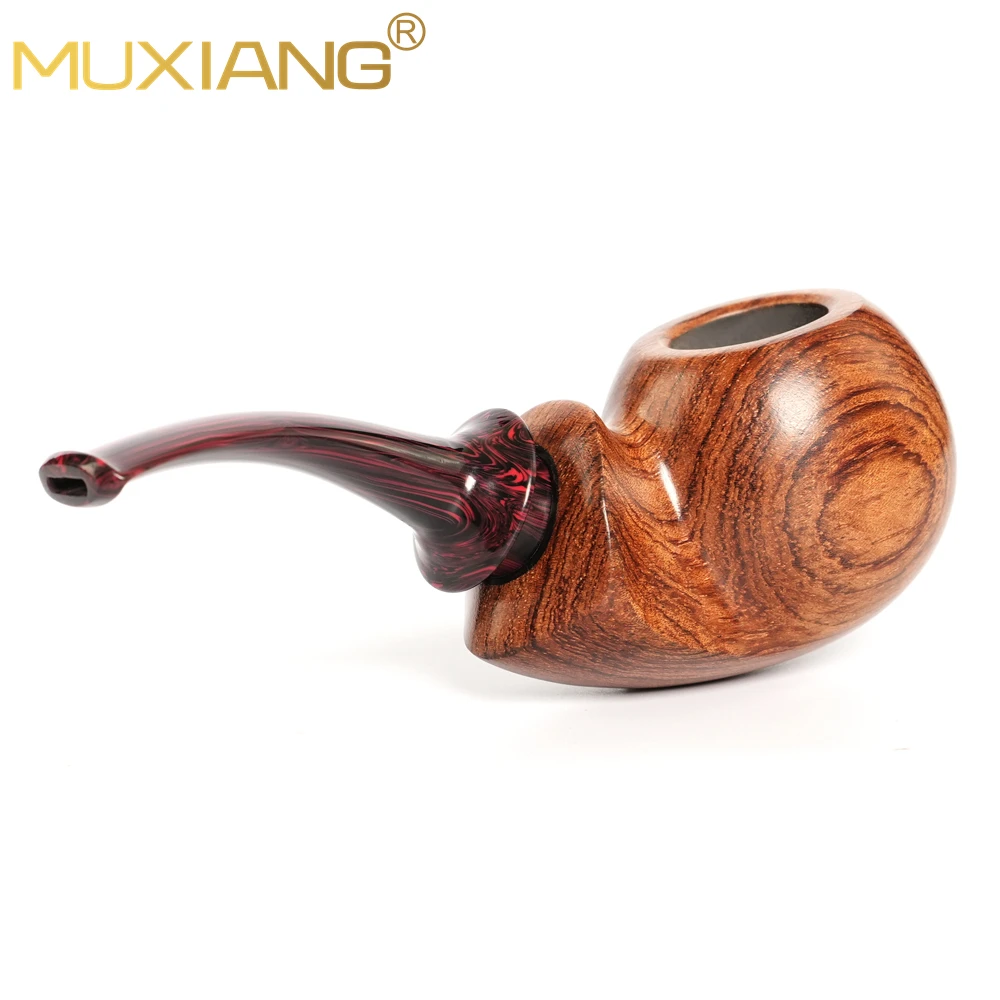 MUXIANG apple-shaped cavity tobacco pipe colored pipe mouth imported rosewood pipe curved handle large diameter smoking pipe