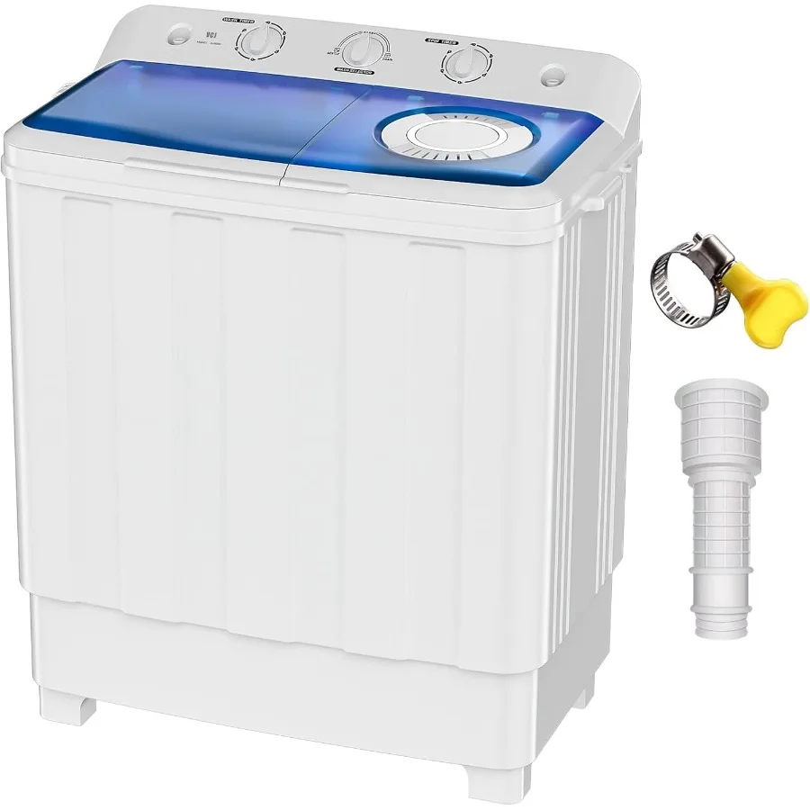 

Portable Twin Tub Washing Machine with 28lbs Total Capacity 18Lbs Washer and 10Lbs Spinner Dryer for Compact Laundry Solutions