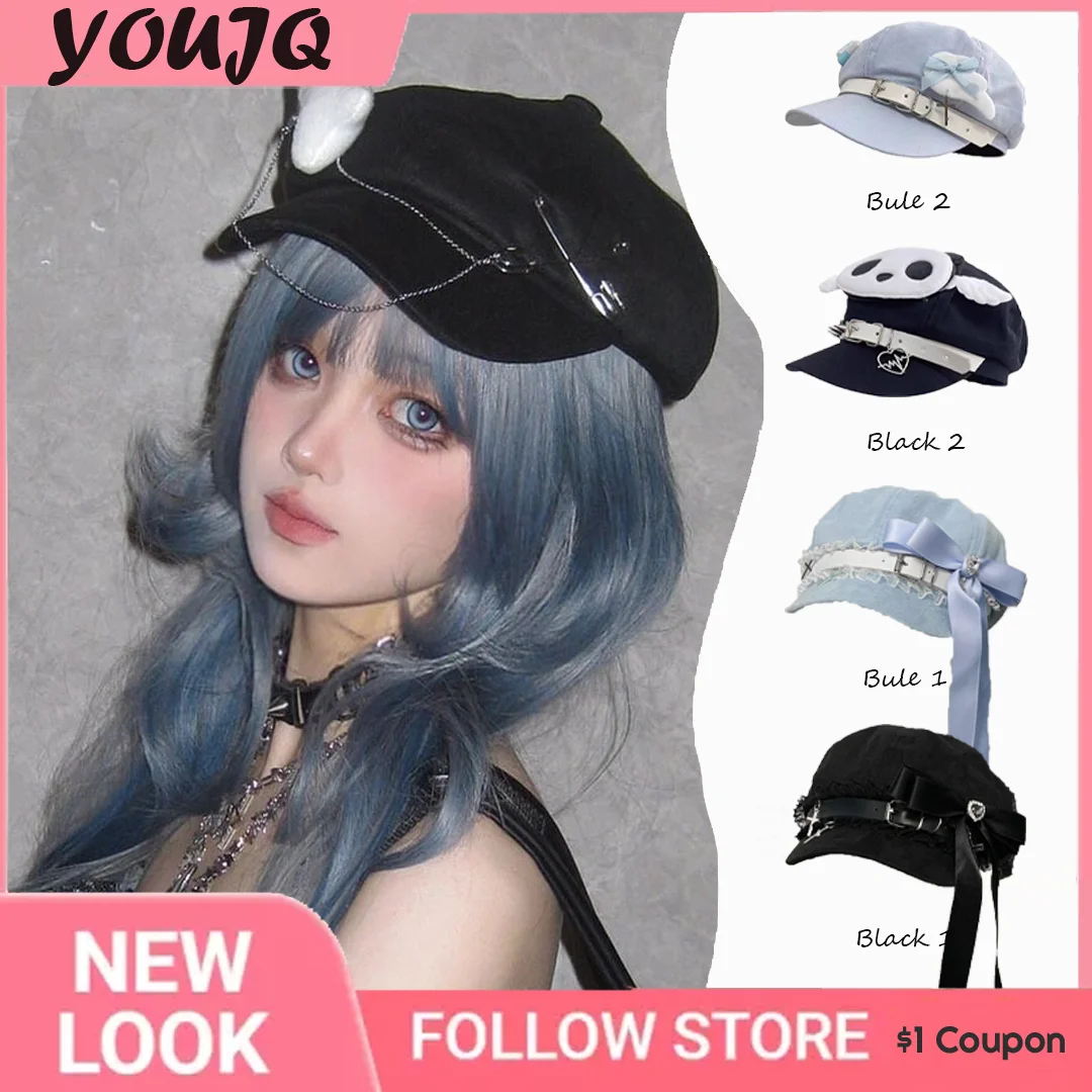 

Unique Niche Y2k Beret with Love Bow Tie and Rivets Decoration