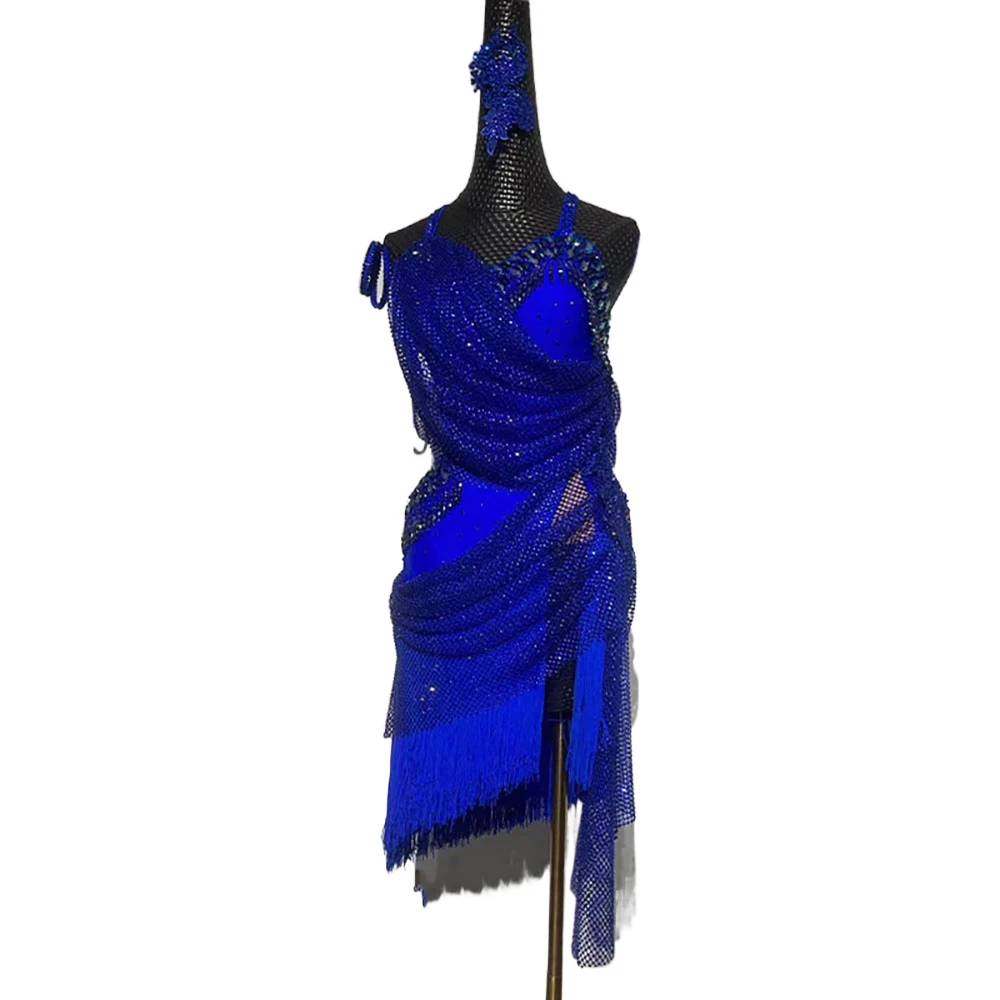 Latin Dance Dress High-end Custom With Diamond Cape Streamer Style Dance Dress Cha Cha Tango Stage Professional Clothing
