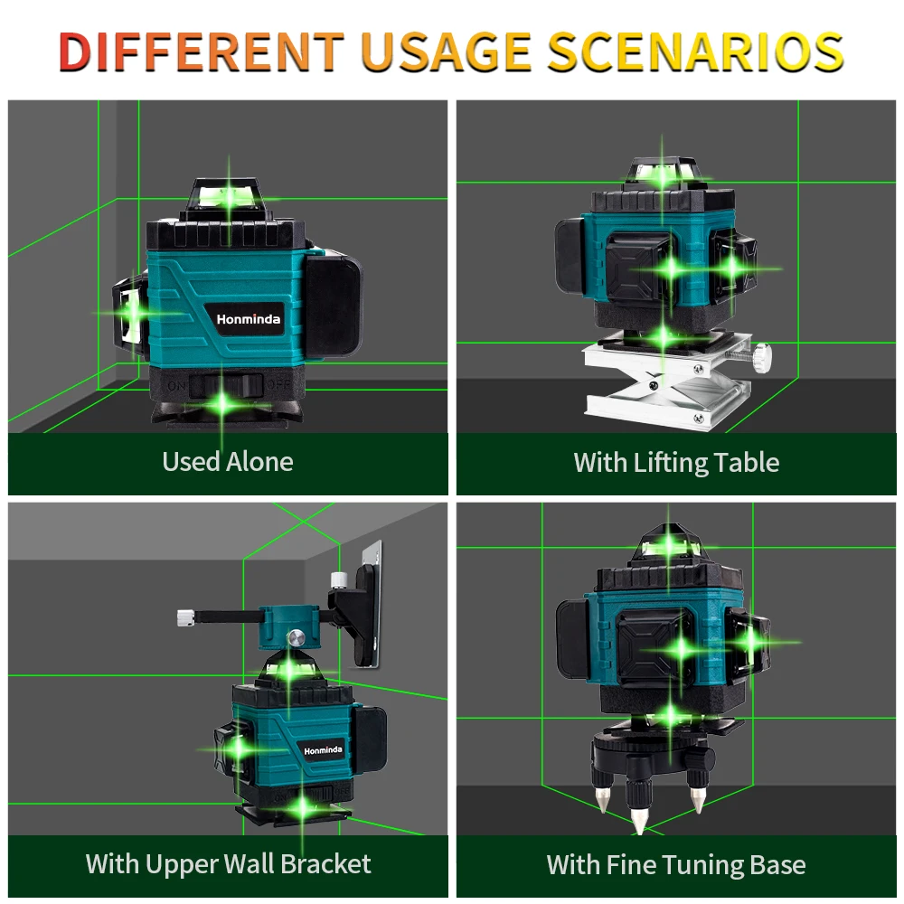 Honminda 16 Lines 4D Laser Level green line Self-Leveling 360 Horizontal And Vertical Super Powerful green Beam laser level