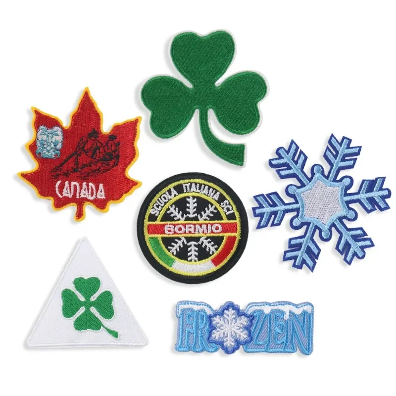 Lots of Maple Leaf Snowflake Four Leaf Clover Embroidery Badge Cloth DIY Sticker Shoe Hat Bag Ironing Decorative Sticker