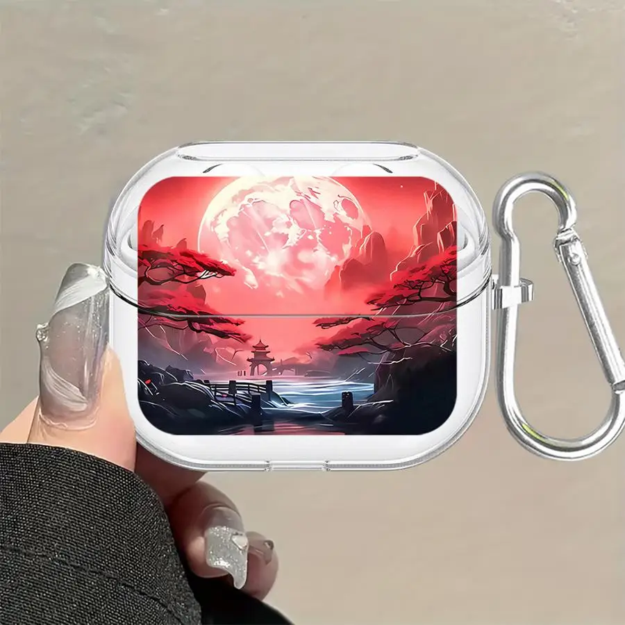 Cherry Blossom Scenery Case For Samsung Galaxy Buds 2Pro 3Pro 2 3 FE Live 4Pro 4 Pro Clear Earphone Cases Cover With Hook