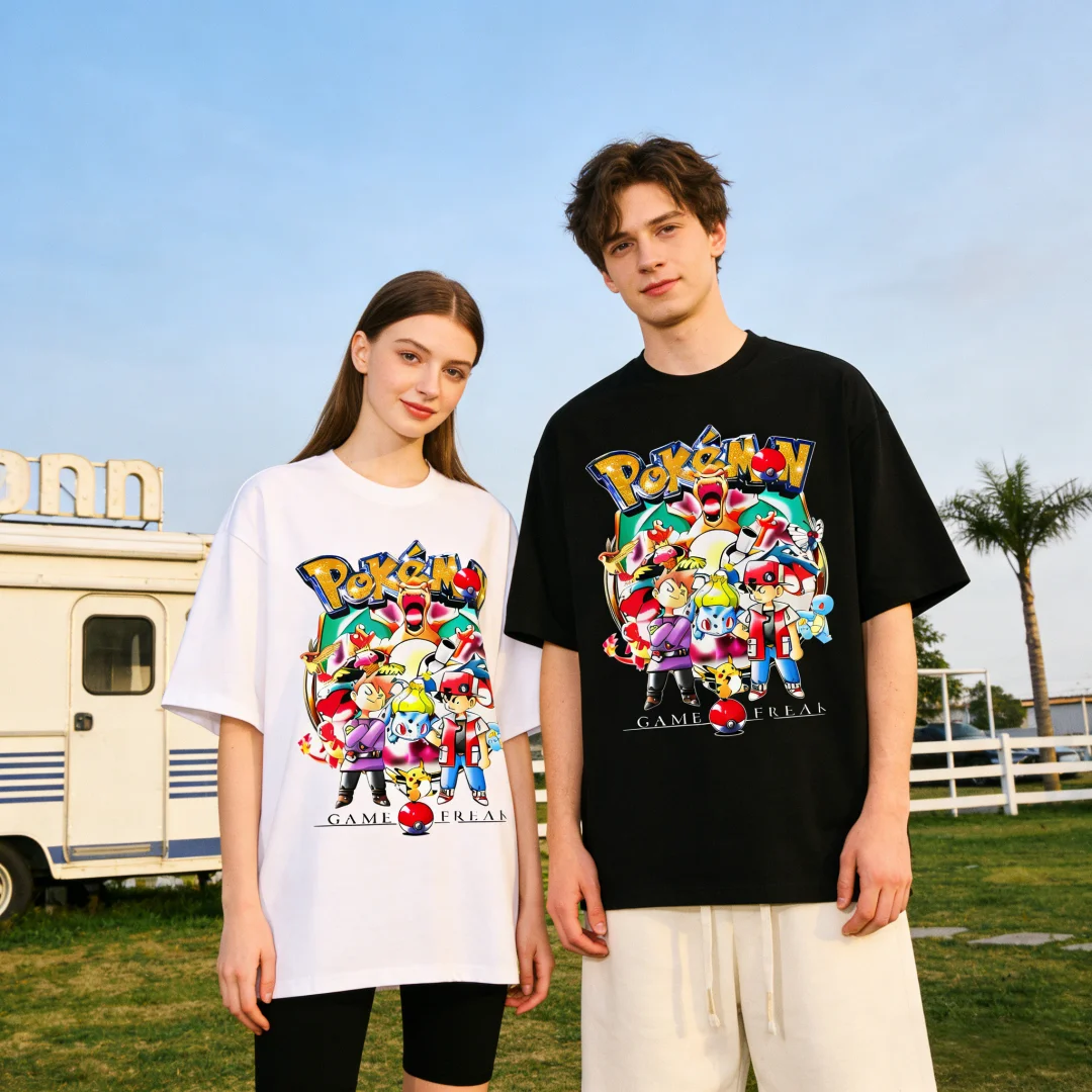 2026 Pokemon T-shirt Men's Pure Cotton Casual Couple T-shirt Short Sleeve Clothing Summer Sports Casual Short Sleeve Top Kids