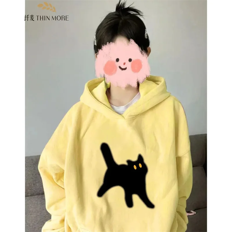 2023 Autumn/Winter New Fashion Simple Cotton Thread Loose and Slim Long Sleeve Hooded Front Shoulder Sweater Women's Ins Style