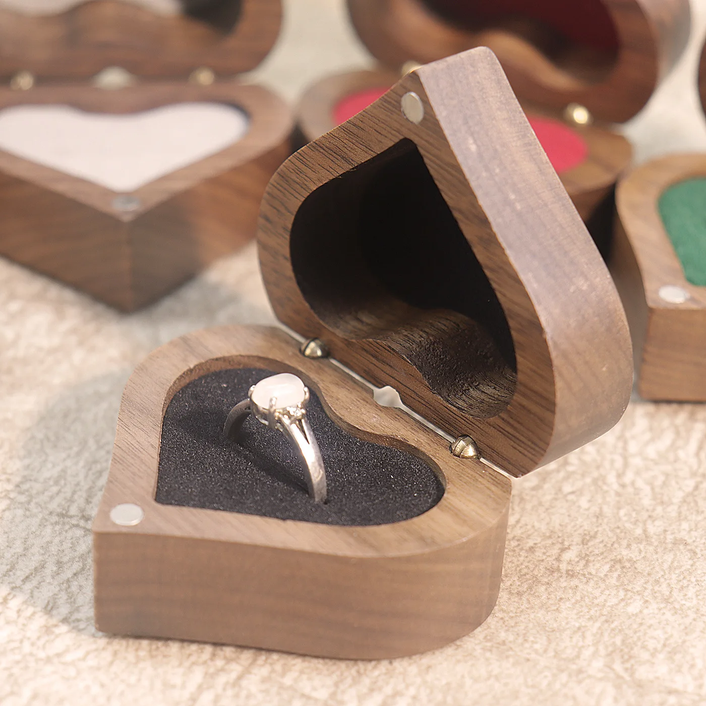 

Embossed Love Black Walnut Ring Box Solid Wood Proposal Ring Pair Ring Box Gift Jewelry Box Jewelry Packaging Female