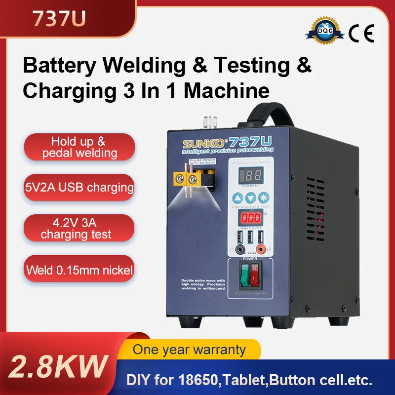 SUNKKO 737U Battery Spot Welder 2.8kw LED light Pulse Spot Welding Machine USB Charging Testing for 18650 Battery Weld