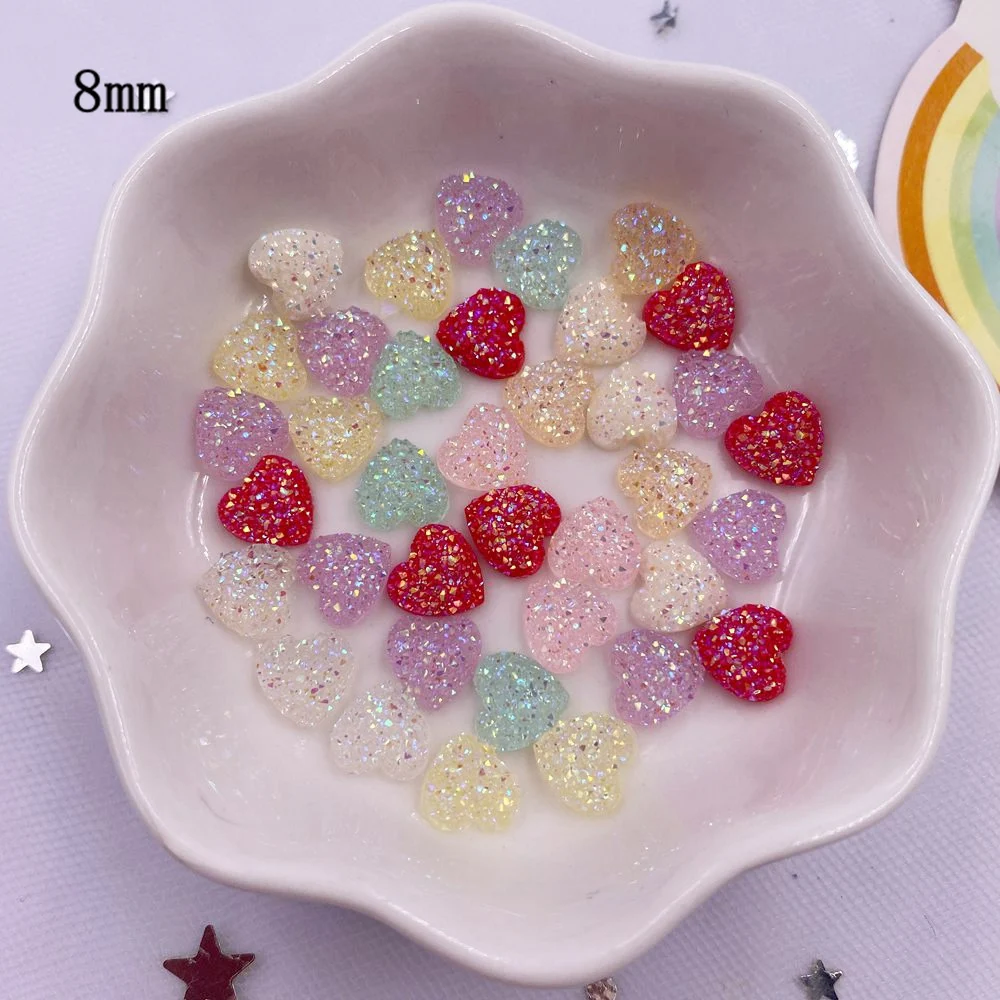 100pcs AB Resin 8mm Bling Candy Color Mini Sweet Heart Ore Flatback Rhinestone Ornaments DIY Wedding Applique Nail Art Gem Craft