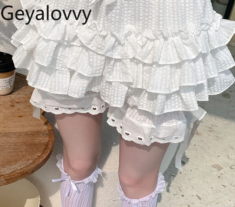 Dolce ragazza carina Leggings anti-esposizione versatili Pantaloni di sicurezza Lolita Estate Nuova gonna corta a sbuffo con volant in vita elastica per le donne