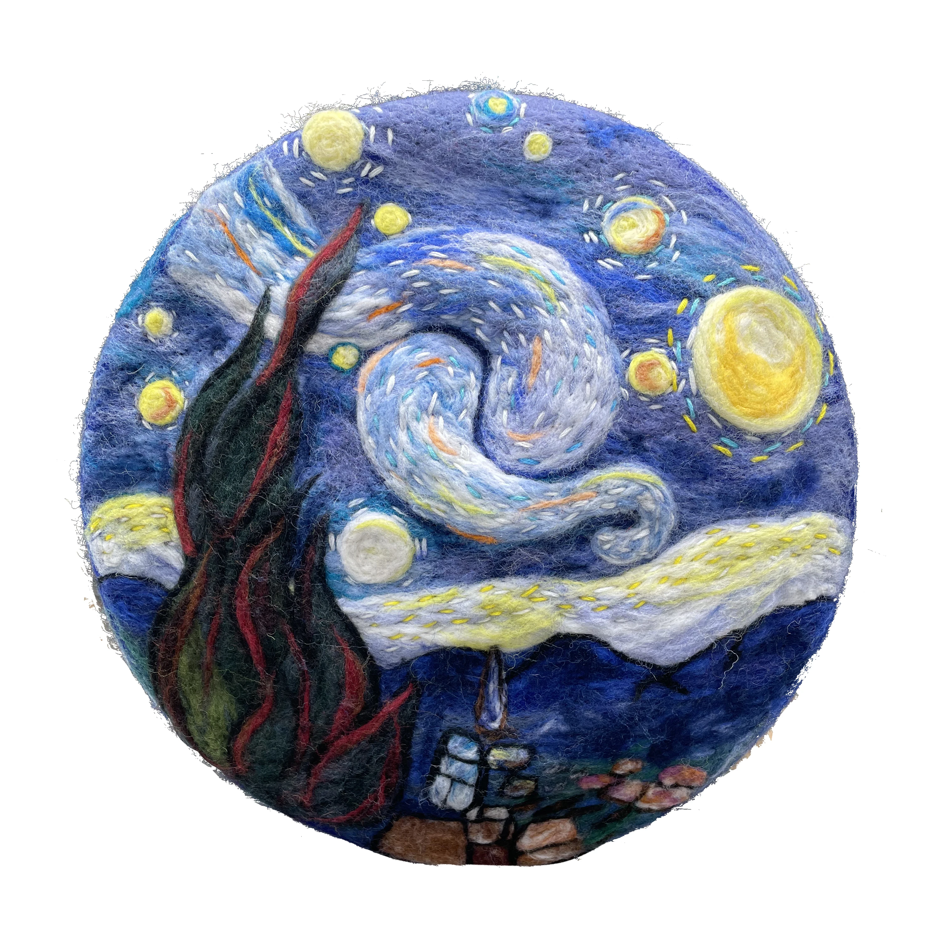 Faramita Holiday Van Gogh Style Blue Dream Night Hand Made Women Wool Beret Famous Painting Manual Girls Hat Cap Ladies Painter