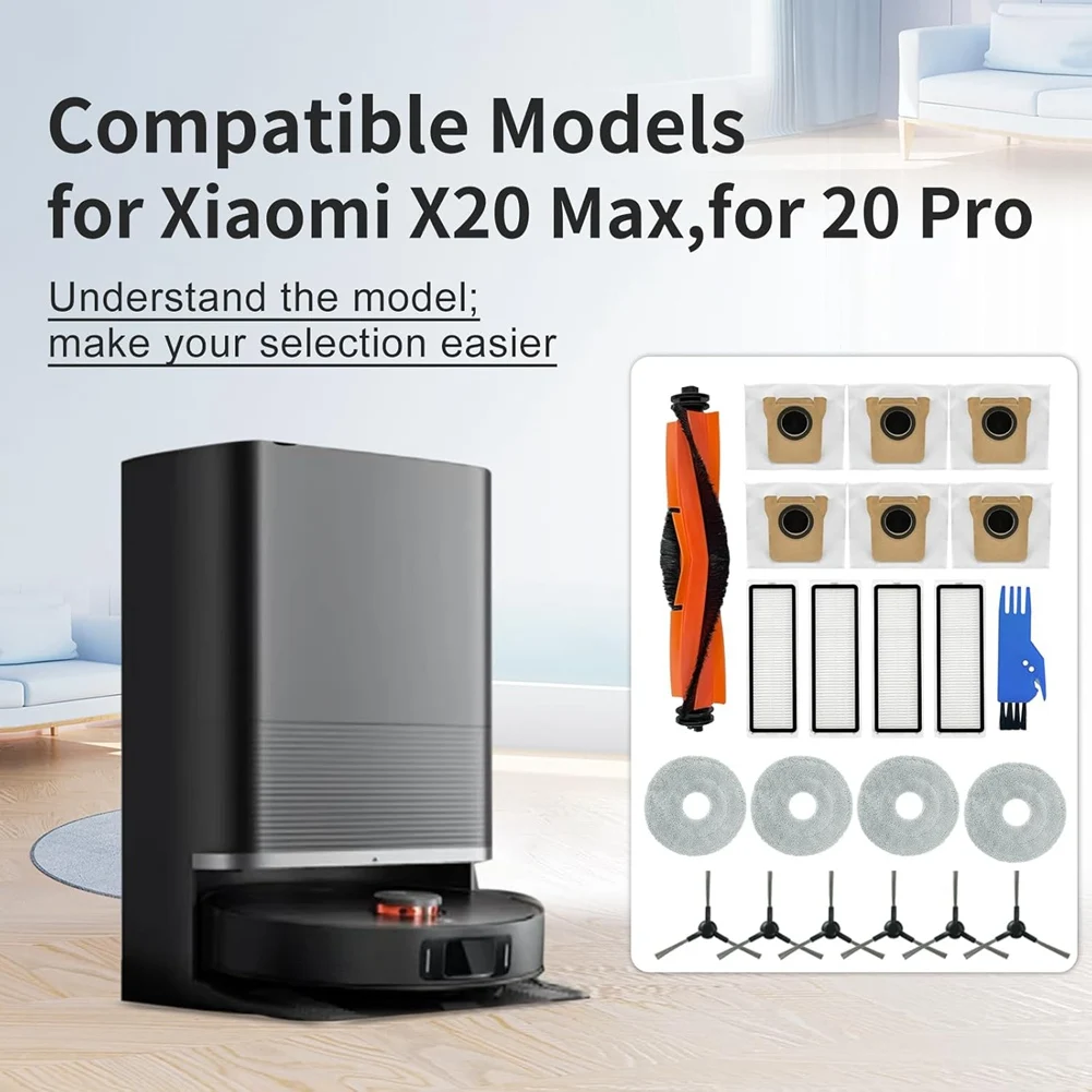 A44T لـ Xiaomi X20 Max، X20 Pro أجزاء المكنسة الكهربائية فرشاة جانبية رئيسية فلتر Hepa ممسحة أكياس غبار من القماش