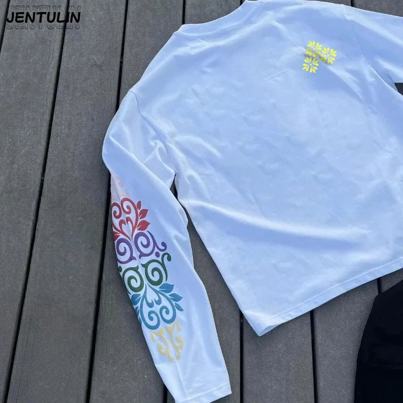 New High Quality Men's Korean Style Comfortable Breathable Round Neck Long Sleeved T-shirt Summer Fashion Printed Outdoor Top