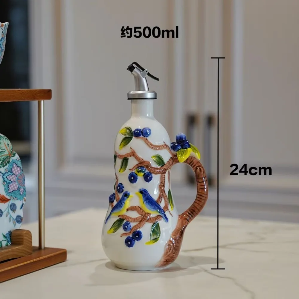 Pote de tempero de cereja em relevo, utensílios de cozinha domésticos de cerâmica de esmalte, pote de vinagre, material de garrafa de óleo pote de vinho