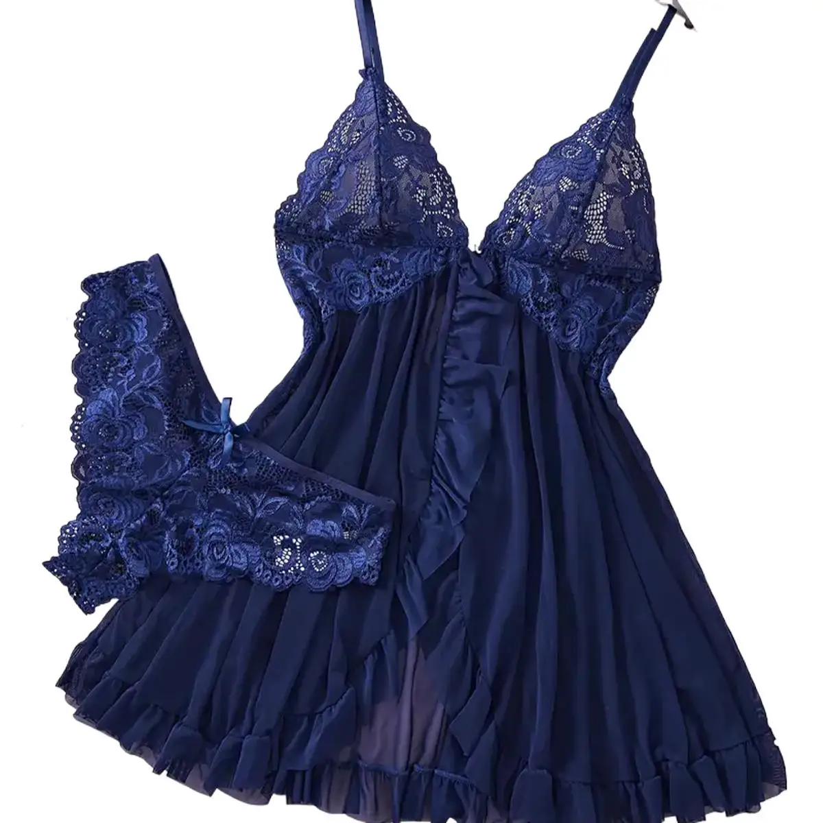 Summer Women Printed Bow Pattern Sexy Backless Sleeveless Suspender Mini Blue Ultra Short Sleepwear Two-piece Set Sexy Lingerie