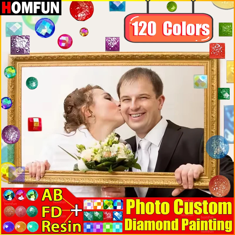 HOMFUN 120 Colors Resin + Fairy Dust + AB Drill Photo Custom Diamond Painting DIY Mosaic Diamond Embroidery Sale Home Decoration
