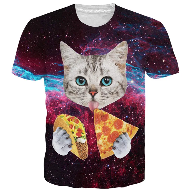 Cross border direct sales of 3D digital printed cats, pets, short sleeved loose casual boys' T-shirts, short sleeved children's