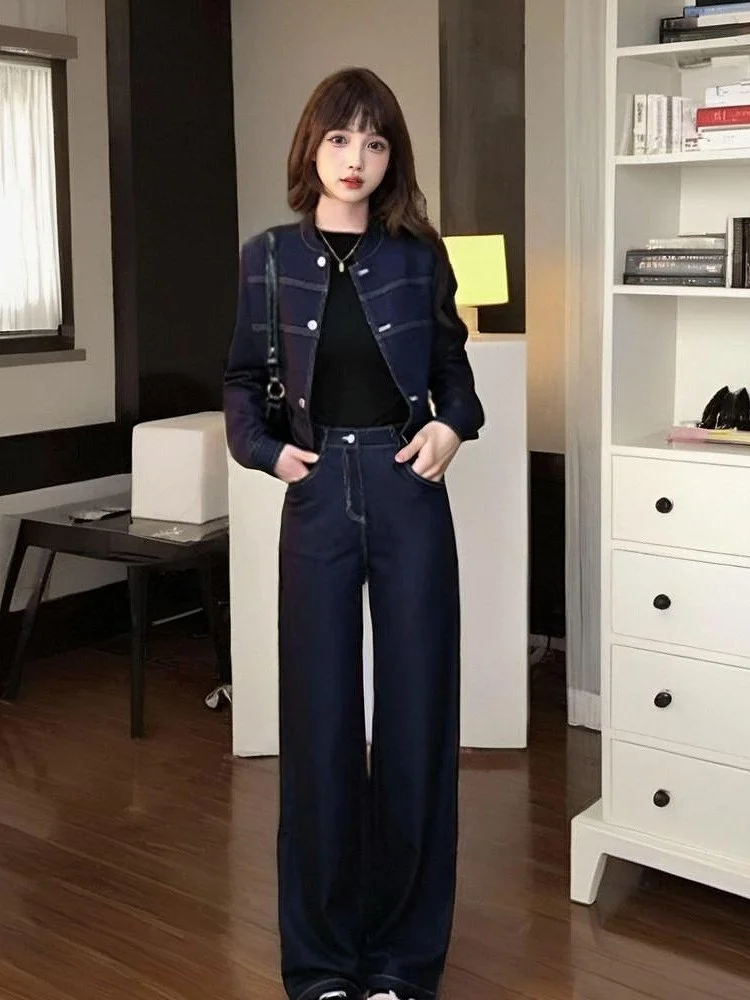 

Весна 2025 Faion, высококачественные утягивающие винтажные джинсы, прямые брюки, комплект из двух предметов, Новое поступление, женская одежда Ele Quali