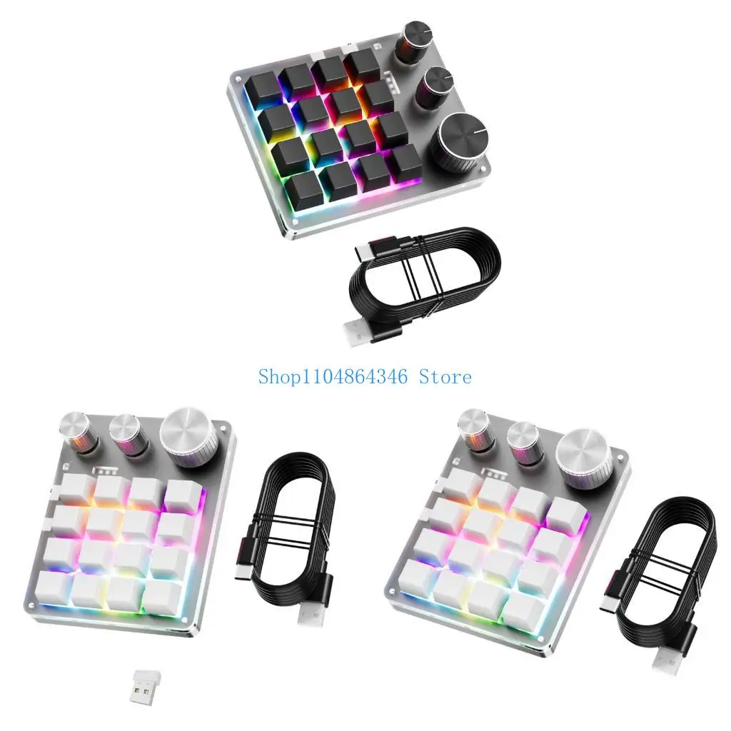 

5asd Macro Programmable Keypad Hotswappable Featuring 16Keys and 3 Knobs Bluetooth-compatible for Gaming or Office Tasks