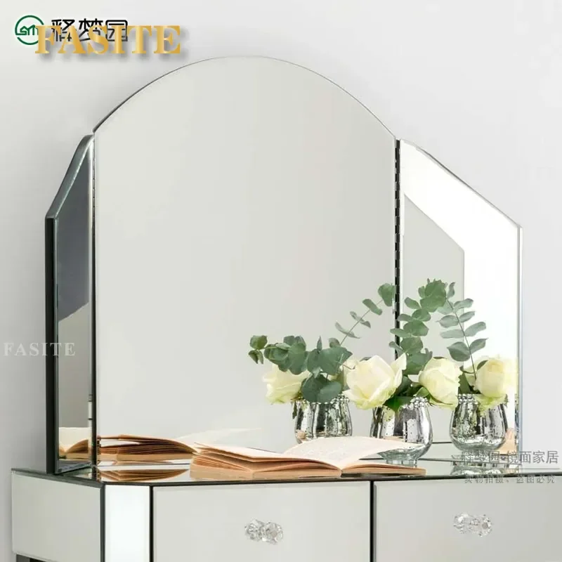 For European Simple Fashion Tri-fold Mirror Neoclassical Bedroom Dressing Mirror Personalized Creative Decorative Mirror