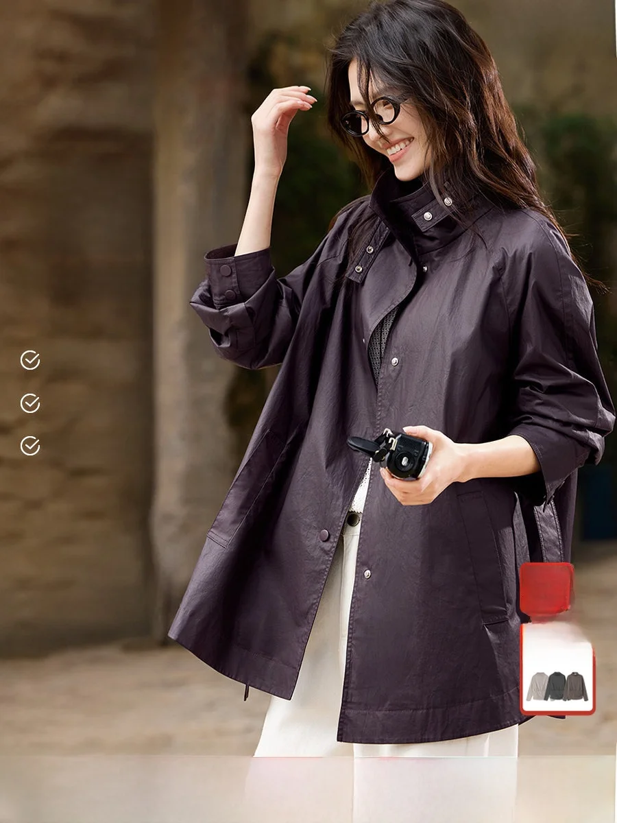 

Retro Pure Cotton Women's Jaet Slimming Stand Collar Waist-Cinched Spring 2026 Faionable Top XWI X6CWA0699 ort Outerwear