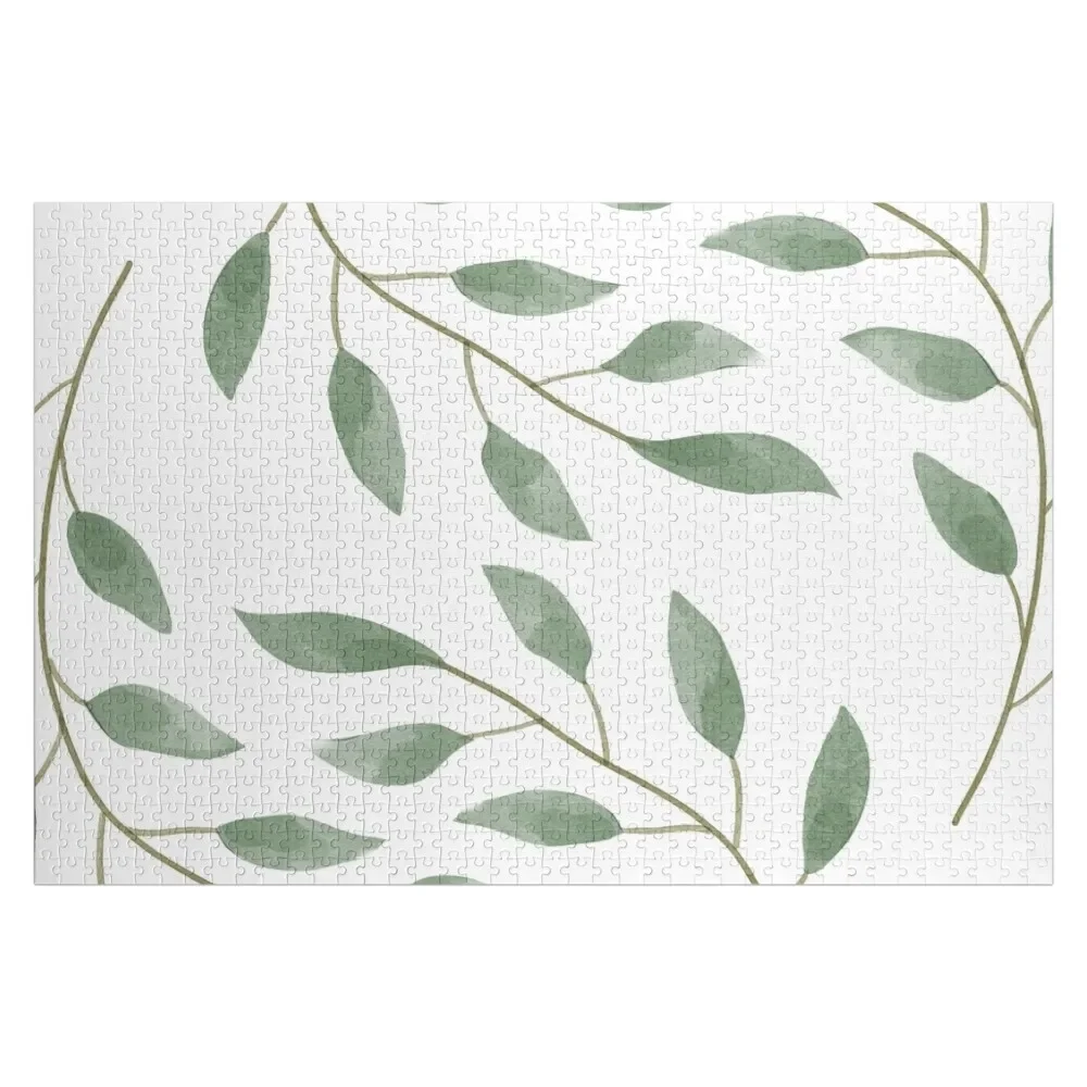 Green Leaf & Branch Pattern Jigsaw Puzzle Wood Photo Personalized Custom Gift Puzzle