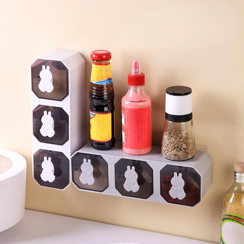 2/3 No-Drill Wall Mount Spice Organizer - Kitchen Drawer Storage Rack with Labels, Adhesive Seasoning Box for Spices & Jars