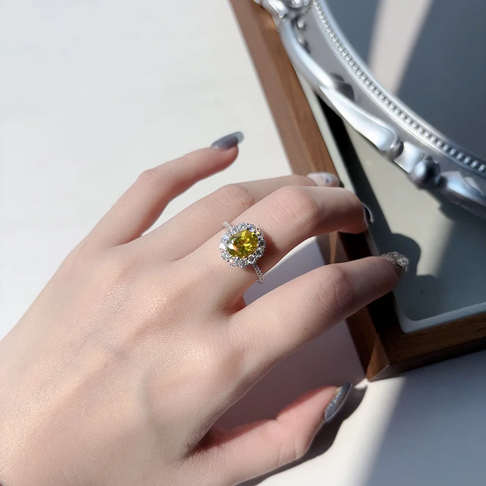 OEVAS 2.988cttw 7x9mm Lab Grown Canary Yellow Sapphire Ring 100% S925 Sterling Silver inlay Moissanite For Women Fine Jewelry view 3