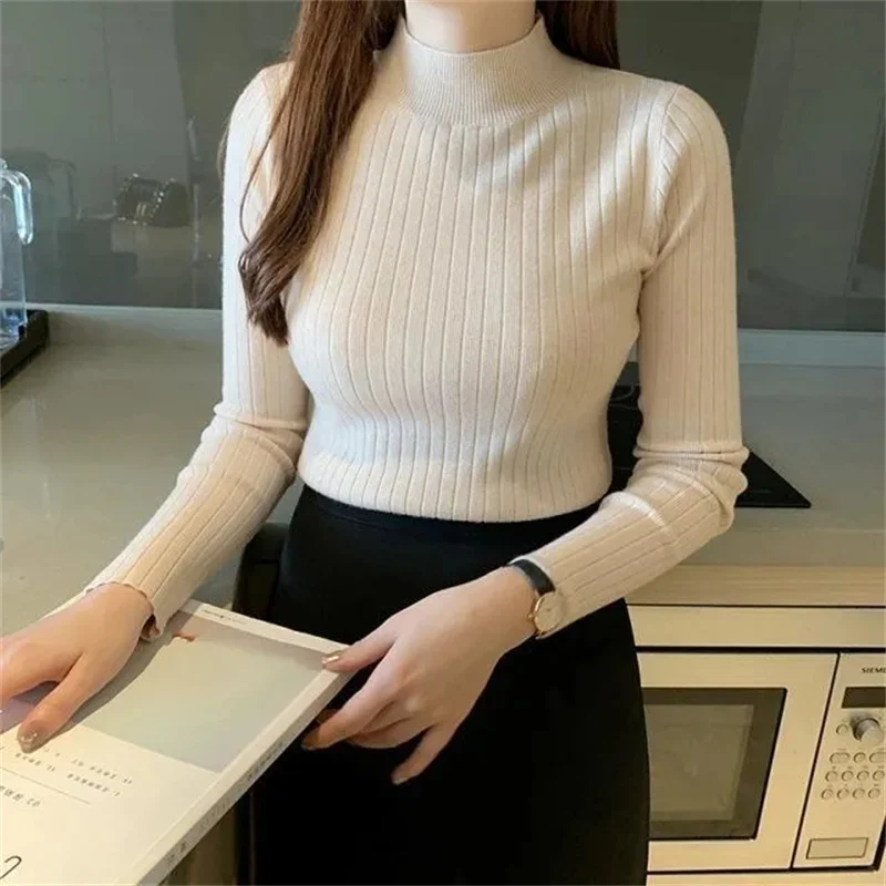 2023 Autumn Winter Women Turtleneck Sweater Jumpers Knitted Solid Cashmere Pullover Elegant Sweater Soft Bottoming Shirts