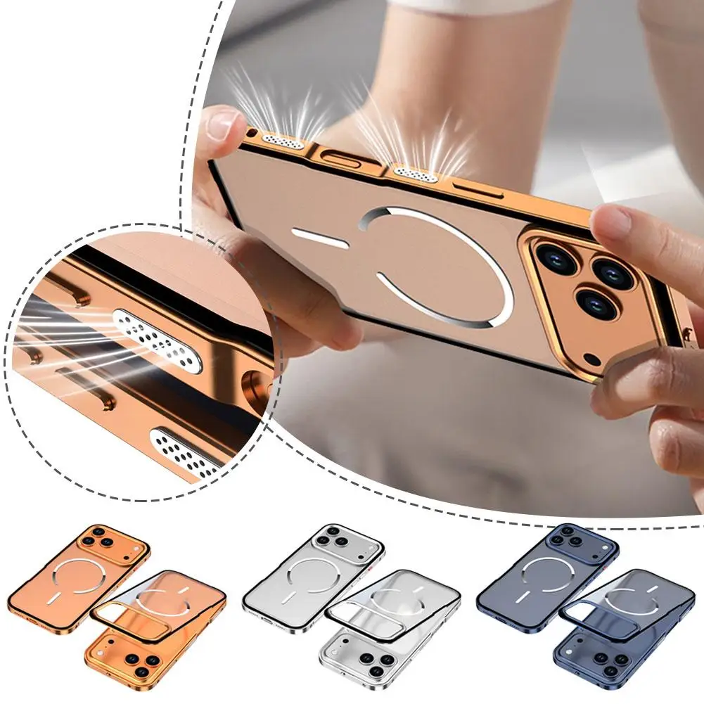 Custodia senza cornice per iPhone 17 Pro Max Air Magsafe Custodia di ricarica Wirelss per iPhone 13 14 15 16 Pro Max Cover placcatura in PC ultra sottile
